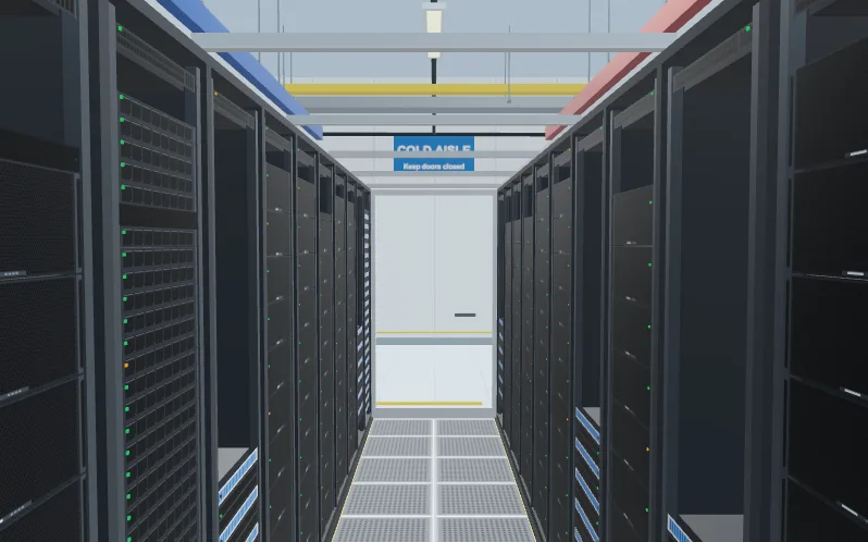 3D view of the Replace a failed part from a ticket level in the AI Data Centre