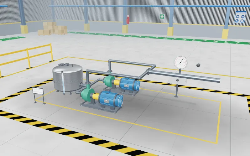3D view of the Duty and standby pumps level in the PLC lab