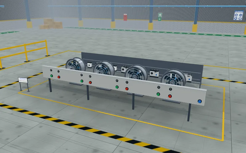 3D view of the Reusable motor block: four motors level in the PLC lab