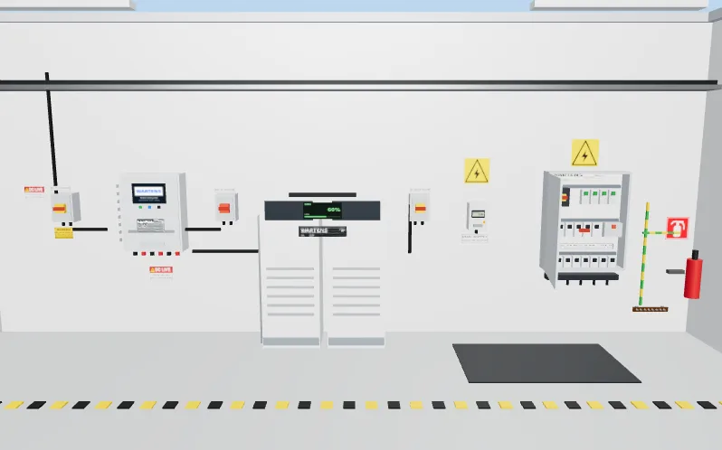 3D view of the Select cables, fuses, isolators and surge protectors level in the Solar and EV lab