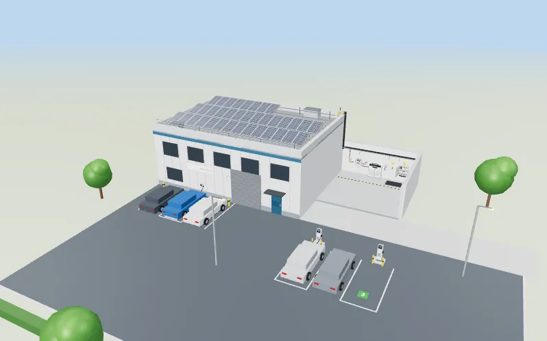 3D view of the Site survey: name every part and every isolation point level in the Solar and EV lab