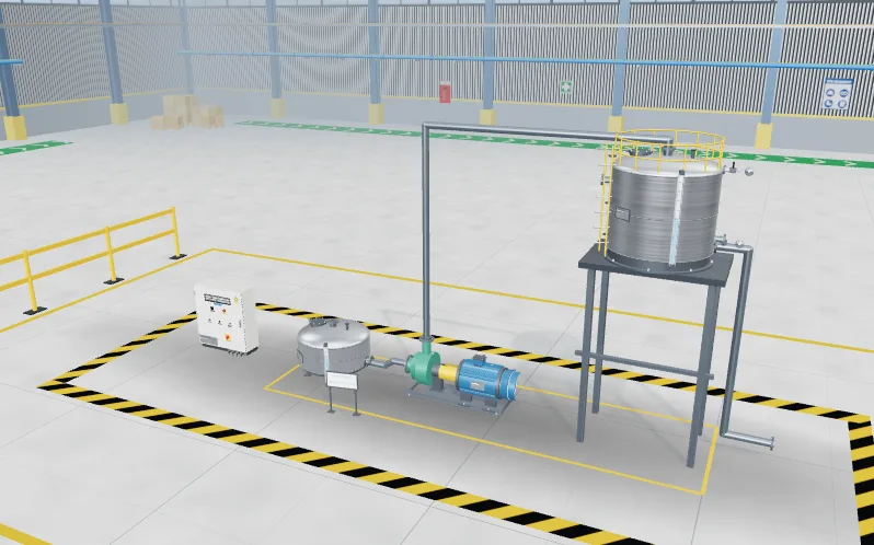 3D view of the Commission the overhead tank pump (Hand/Off/Auto) level in the Panel Lab