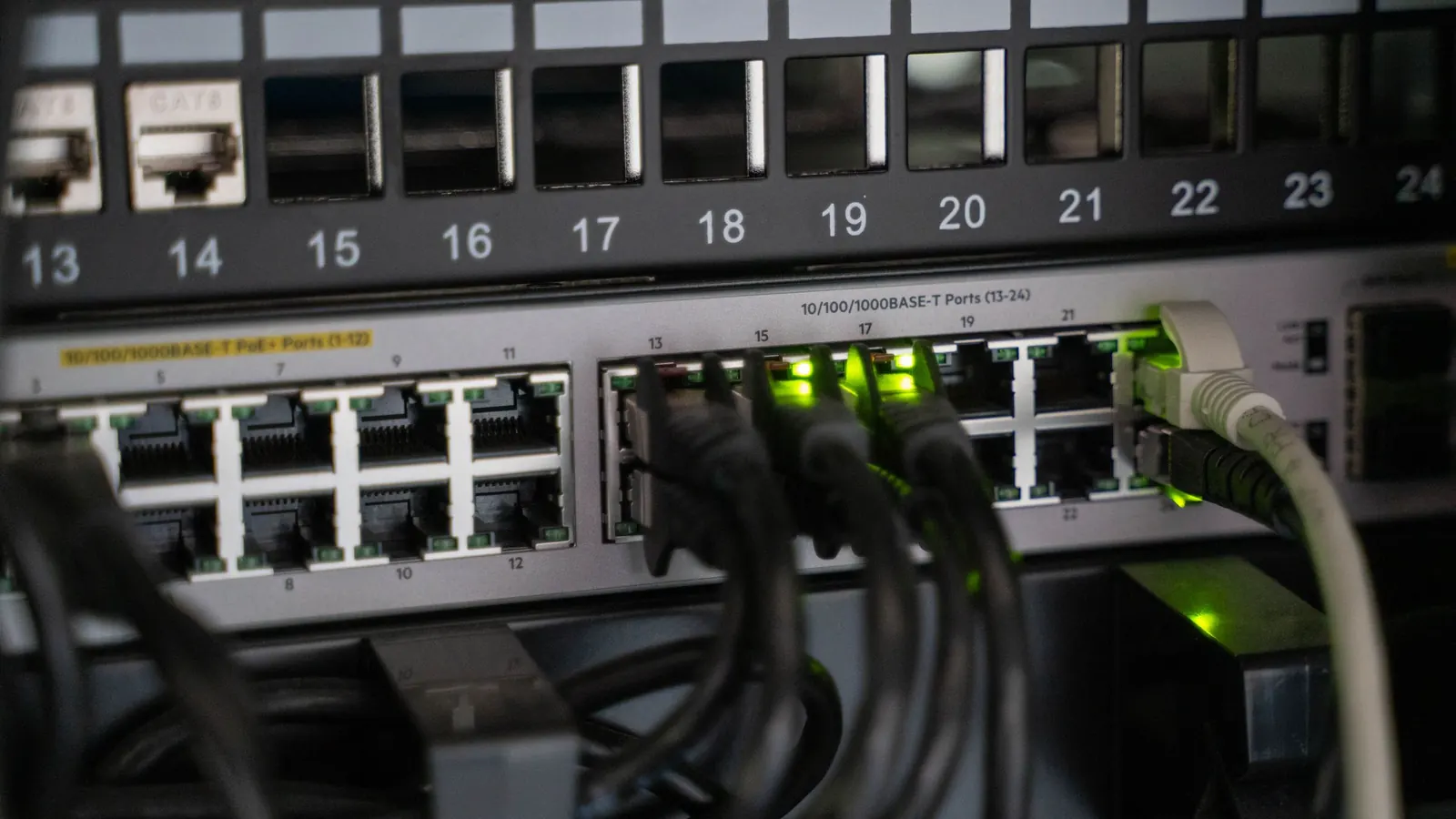 Network cables plugged into a device