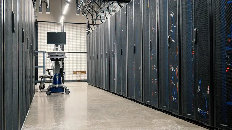 A row of server racks in an AI data hall