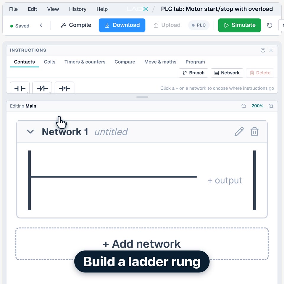 Build a ladder rung in the PLC lab | EDWartens Lab